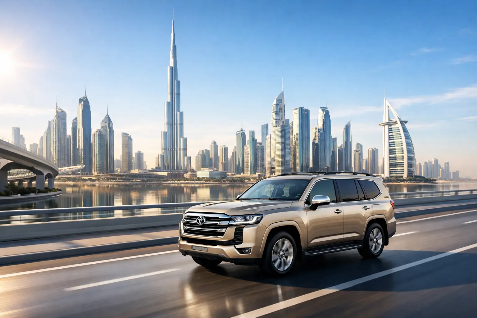 Auto a noleggio davanti allo skyline di Dubai